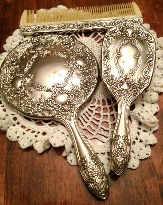 picture Vintage Hand Mirror Brush And Comb Set vintage gold tone mirror brush comb dresser set